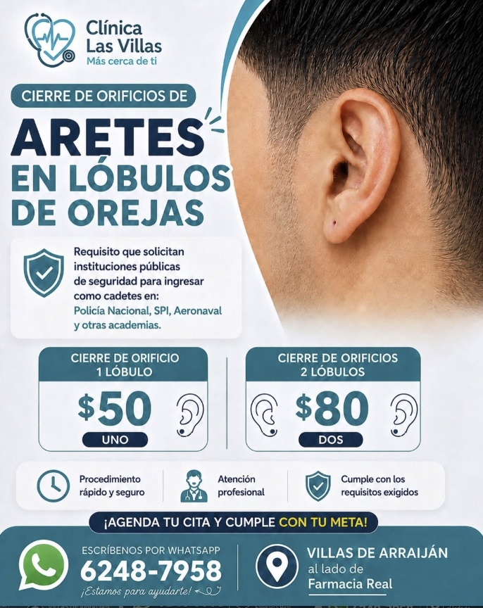 Cierre profesional de orificios de aretes en los lóbulos de las orejas